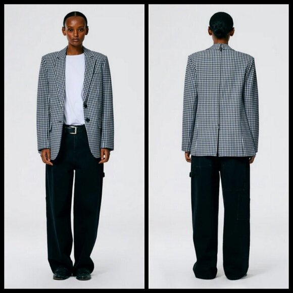 💕TIBI💕 Cut Ups Gingham Suiting Mens Blazer with Back Zip Black & White Print 4 - Picture 10 of 16